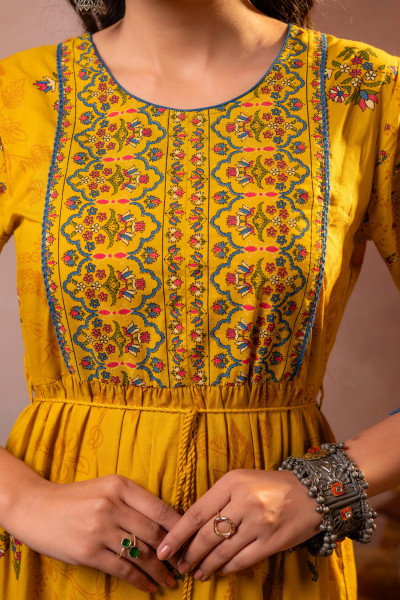 Rangriti Noor  Mustard Handcrafted Boho Dress