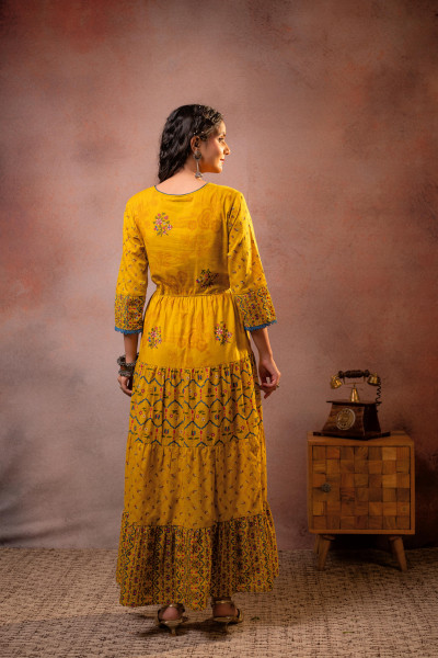 Rangriti Noor  Mustard Handcrafted Boho Dress