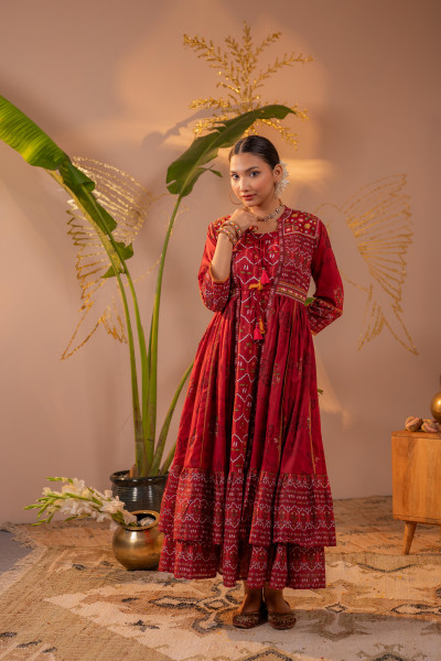 Royal Crimson Jacket Anarkali Dress
