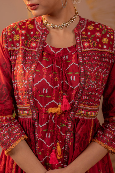 Royal Crimson Jacket Anarkali Dress