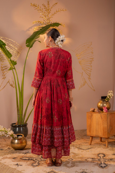 Royal Crimson Jacket Anarkali Dress
