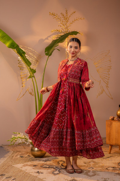 Royal Crimson Jacket Anarkali Dress