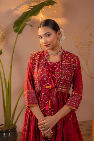 Royal Crimson Jacket Anarkali Dress