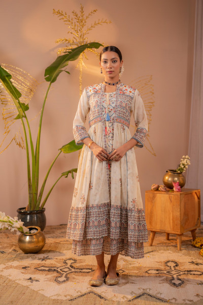 Royal Off-White Jacket Anarkali Dress
