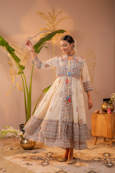 Royal Off-White Jacket Anarkali Dress
