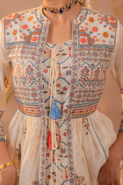 Royal Off-White Jacket Anarkali Dress