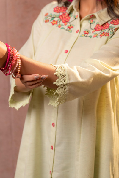 Meadow PistaGreen Bloom Embroidered Shirt Kurta