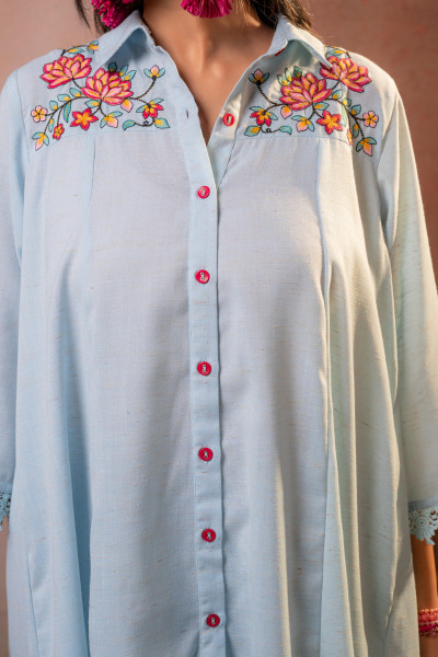 Meadow PowderBlue Bloom Embroidered Shirt Kurta