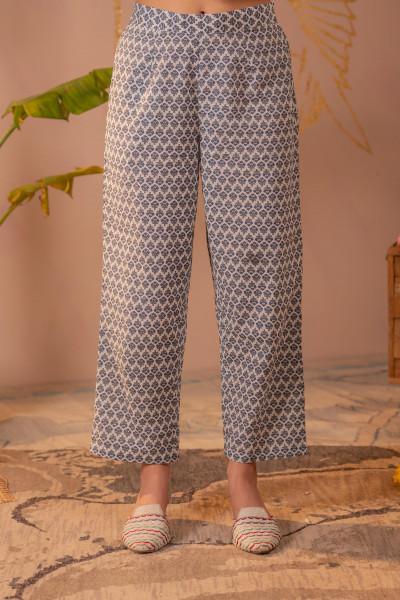 White Embroidered Straight Kurta Set with Blue Printed Dupatta