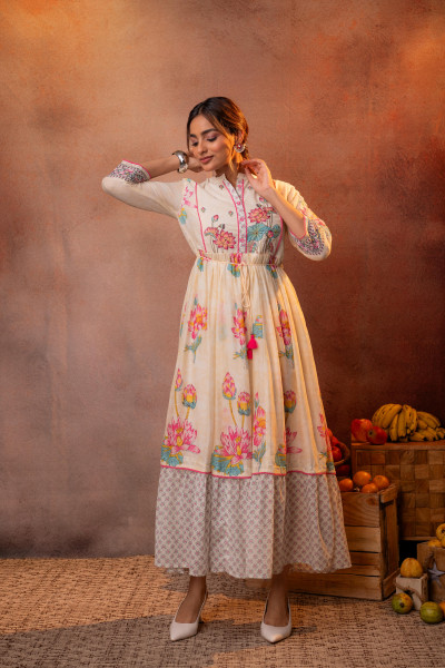 Gulbahar Lotus Festive Off-White Anarkali Dress