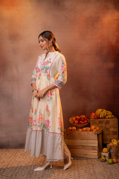 Gulbahar Lotus Festive Off-White Anarkali Dress