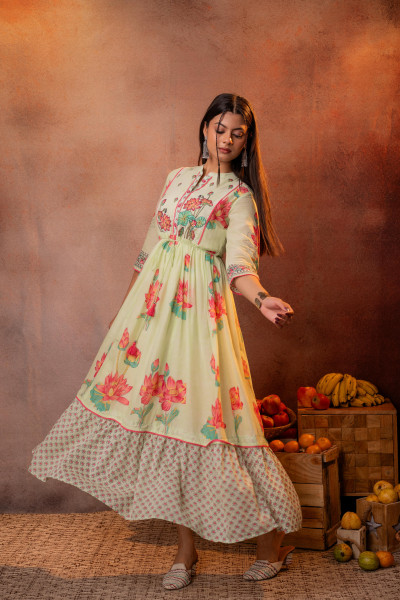 Gulbahar Lotus Festive Pista Green Anarkali Dress