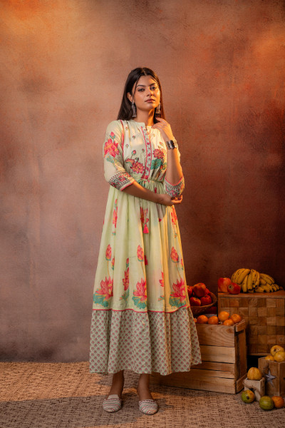 Gulbahar Lotus Festive Pista Green Anarkali Dress