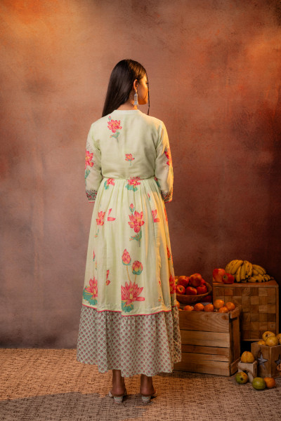 Gulbahar Lotus Festive Pista Green Anarkali Dress