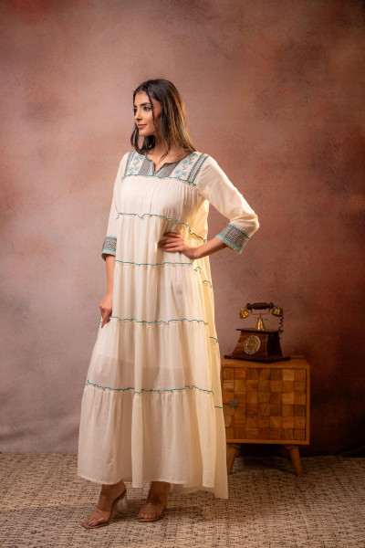 Off-White Sage Tiered Maxi Dress