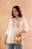 Off-White Printed Yoke Flared Ethnic Tunic