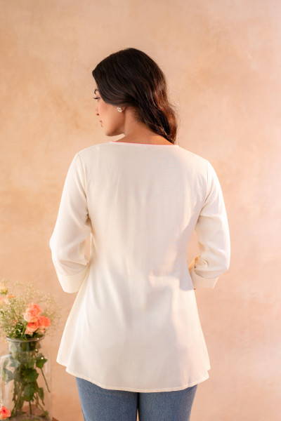 Off-White Printed Yoke Flared Ethnic Tunic