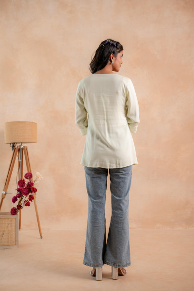 Pistagreen Printed Yoke Flared Ethnic Tunic