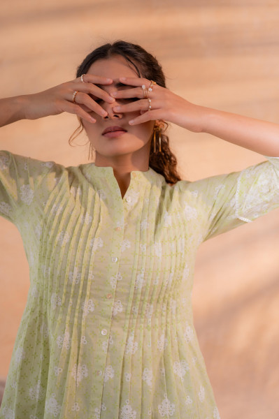 Pista Green Floral Printed Cotton Tunic