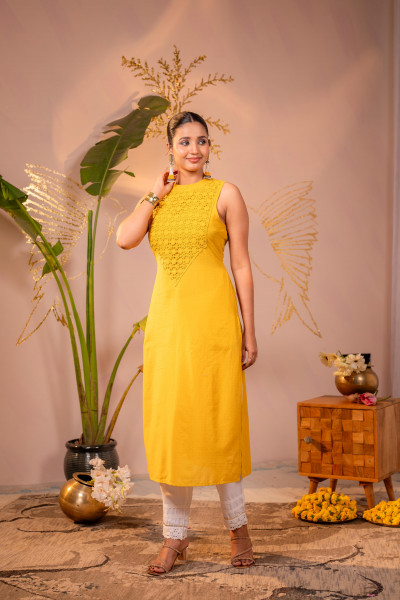 Patchwork Mustard Kurta