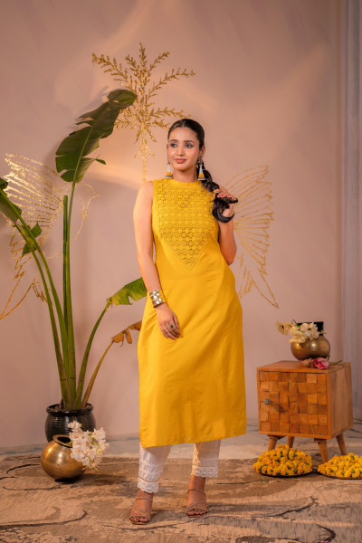 Patchwork Mustard Kurta