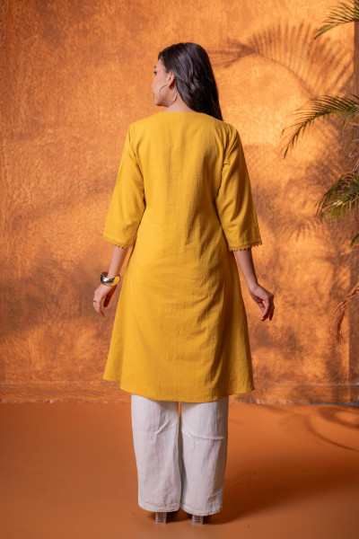 Mustard Lace-Detailed  Kurta