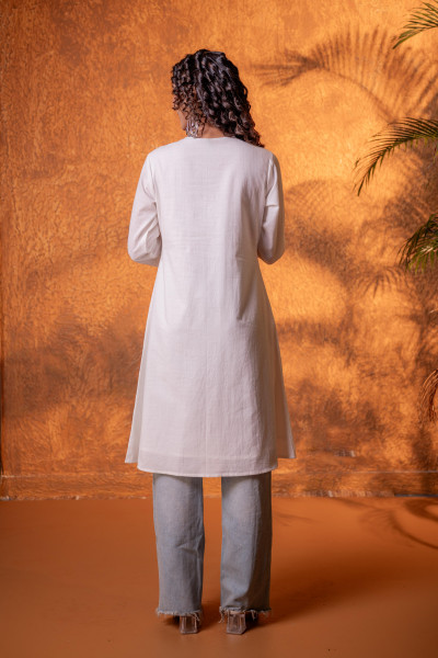 White Lace-Detailed  Kurta