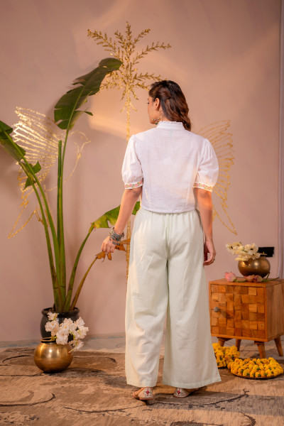 PistaGreen & White  Bloom Pintuck Co-Ord Set