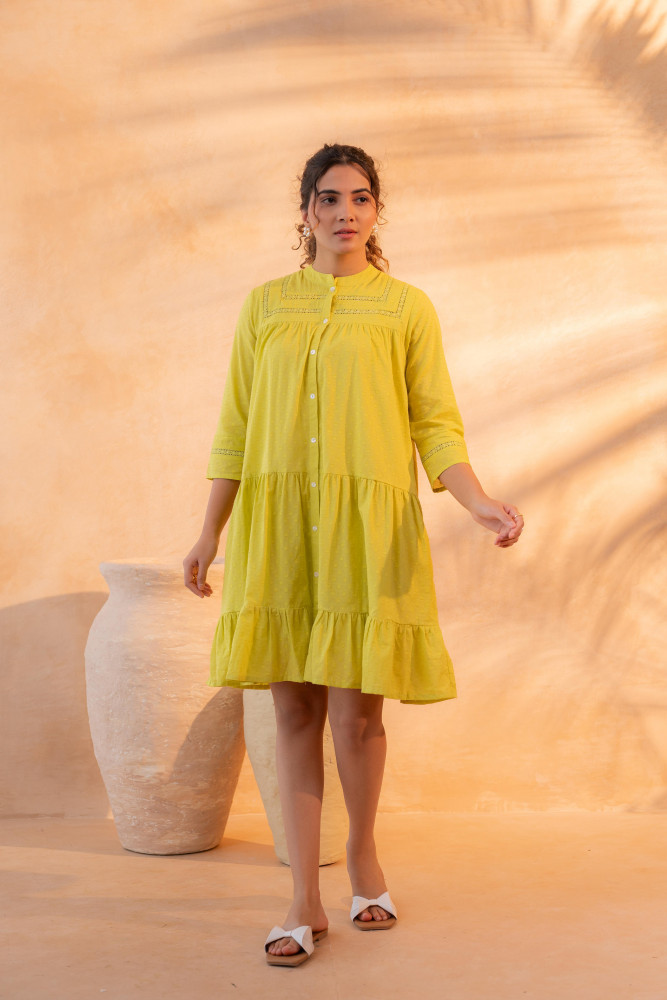 Zest Bloom Green Tiered Summer Dress