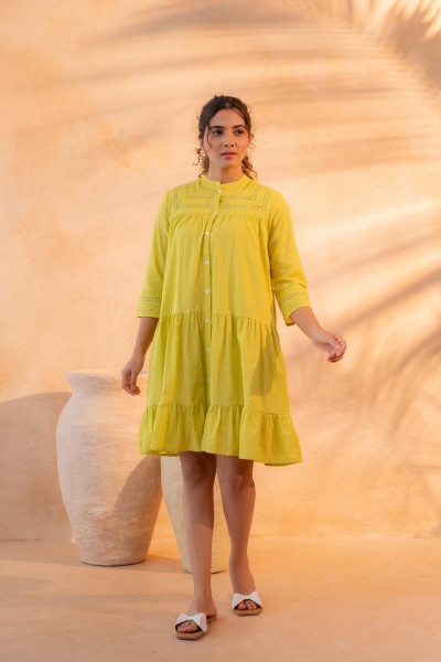 Zest Bloom Green Tiered Summer Dress