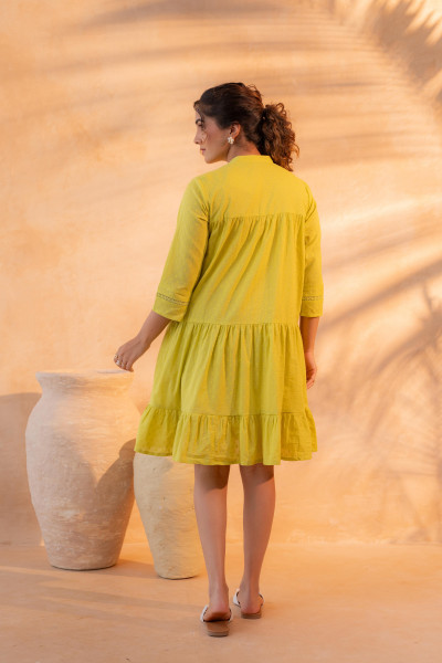 Zest Bloom Green Tiered Summer Dress