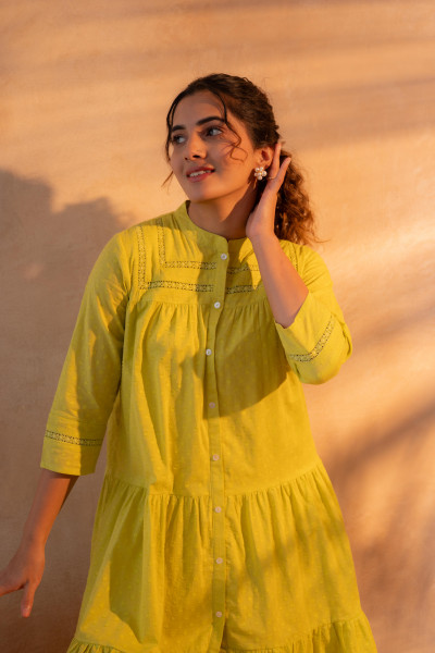 Zest Bloom Green Tiered Summer Dress