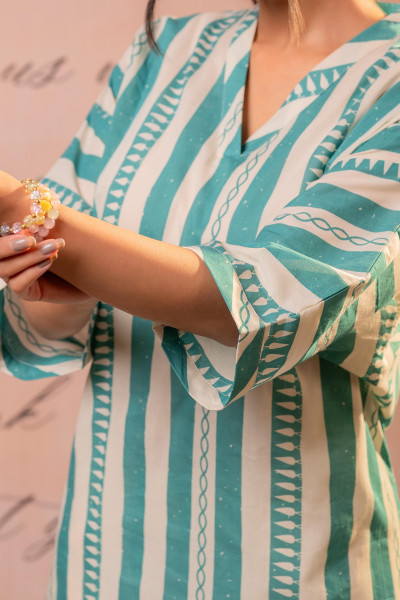 Teal Nomad Stripe Relaxed Kurta