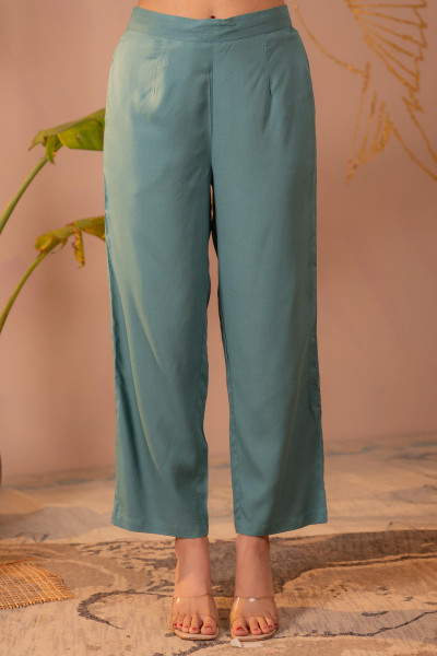 Ivory & Teal Botanical Printed Sleeveless Kurta Set with Striped Dupatta