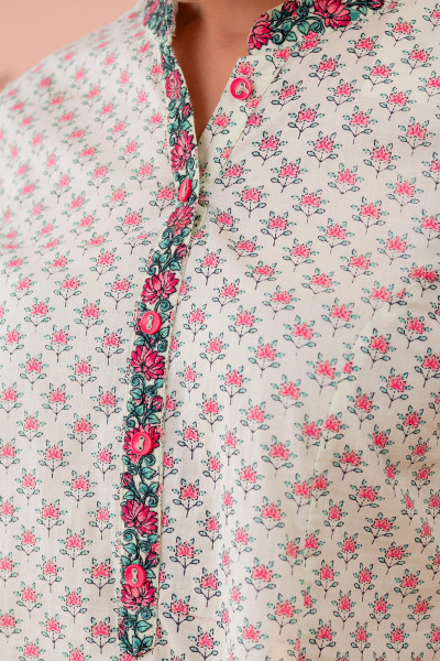 PistaGreen Blossom Kurta Set with Printed Palazzos