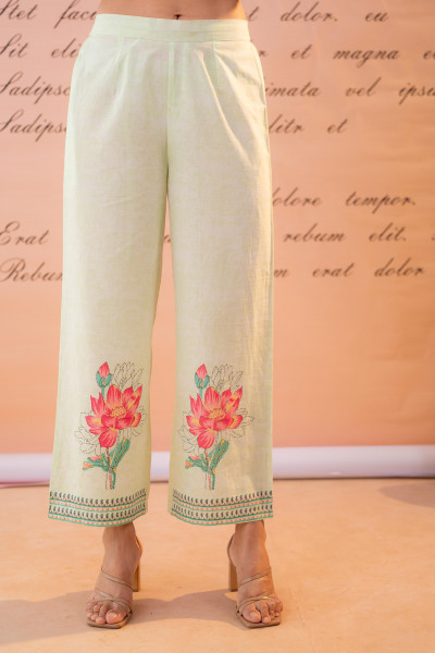 PistaGreen Blossom Kurta Set with Printed Palazzos