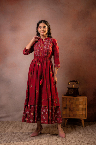 Maroon Rajvansh Heritage Anarkali Dress