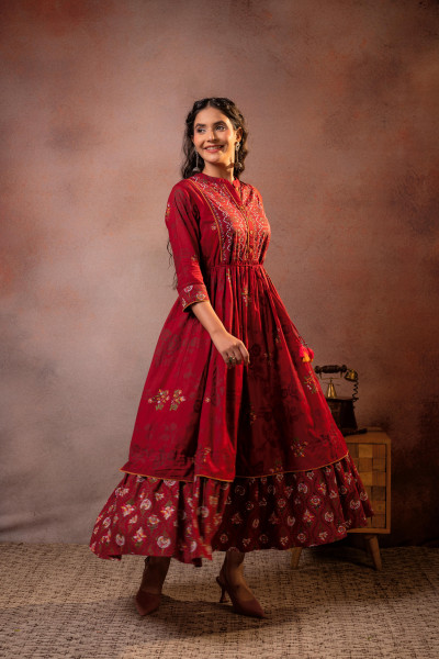 Maroon Rajvansh Heritage Anarkali Dress