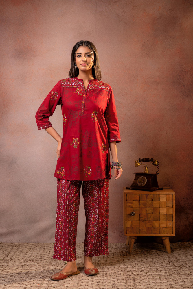 Maroon Blossom Printed Co-ord Set