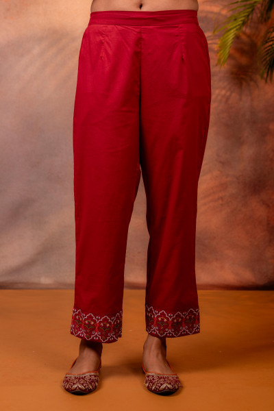 Maroon Ajrakh Printed Straight Kurta Set with Matching Dupatta