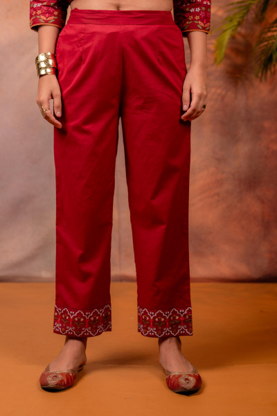 Maroon Embroidered  Kurta Set with Dupatta