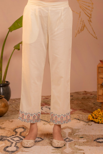 Off-White Embroidered  Kurta Set with Dupatta