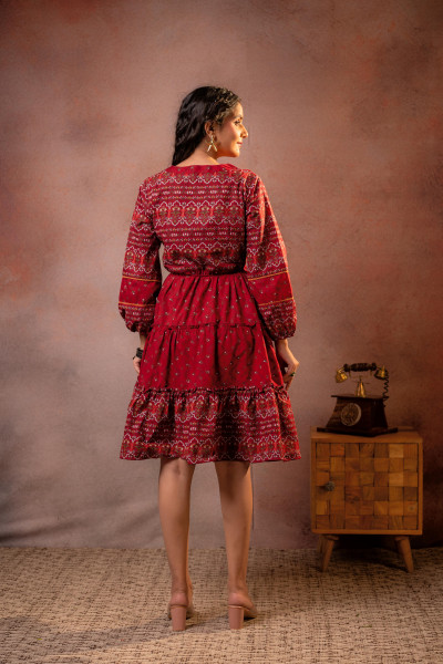 Crimson Caravan Tiered Folk Dress