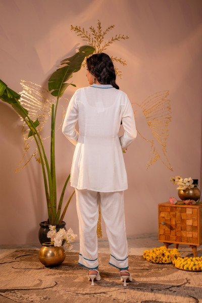 White Indigo Linework Kurta Set