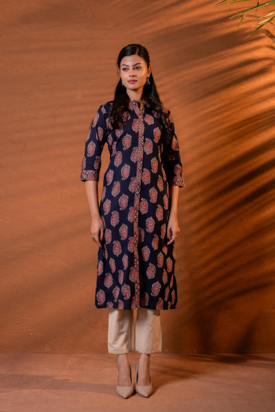 Zariya Navy Heritage Buta Kurta