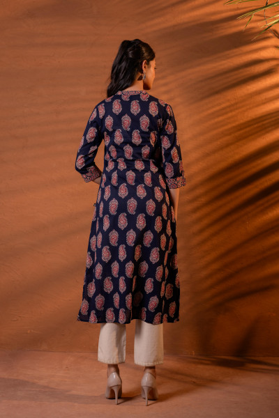 Zariya Navy Heritage Buta Kurta