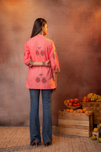 Coral Palm Pintuck Tunic