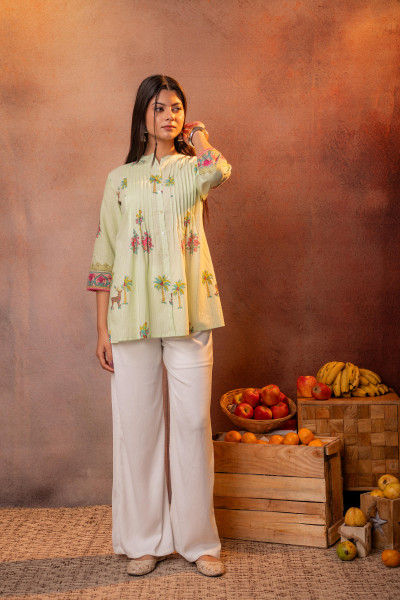 Light Green Palm Pintuck Tunic