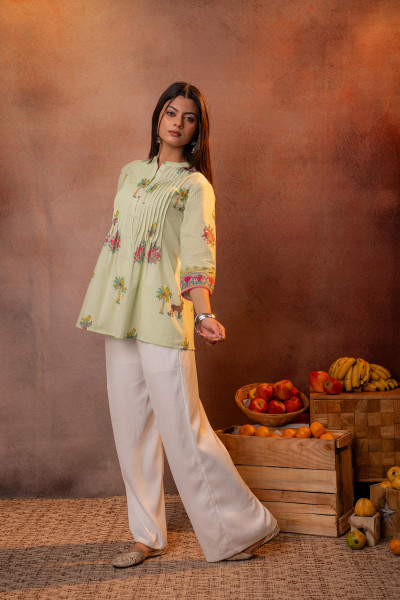 Light Green Palm Pintuck Tunic