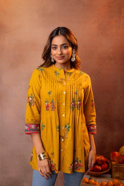 Mustard Palm Pintuck Tunic